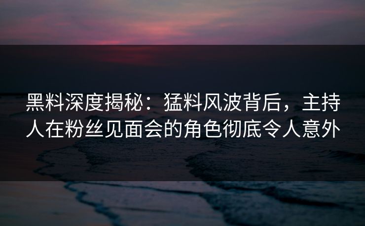 黑料深度揭秘：猛料风波背后，主持人在粉丝见面会的角色彻底令人意外